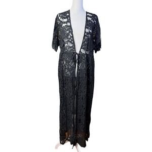 Lace Kimono Long Cardigan Cover Up Women's One Size Gothic Boho Black Festival